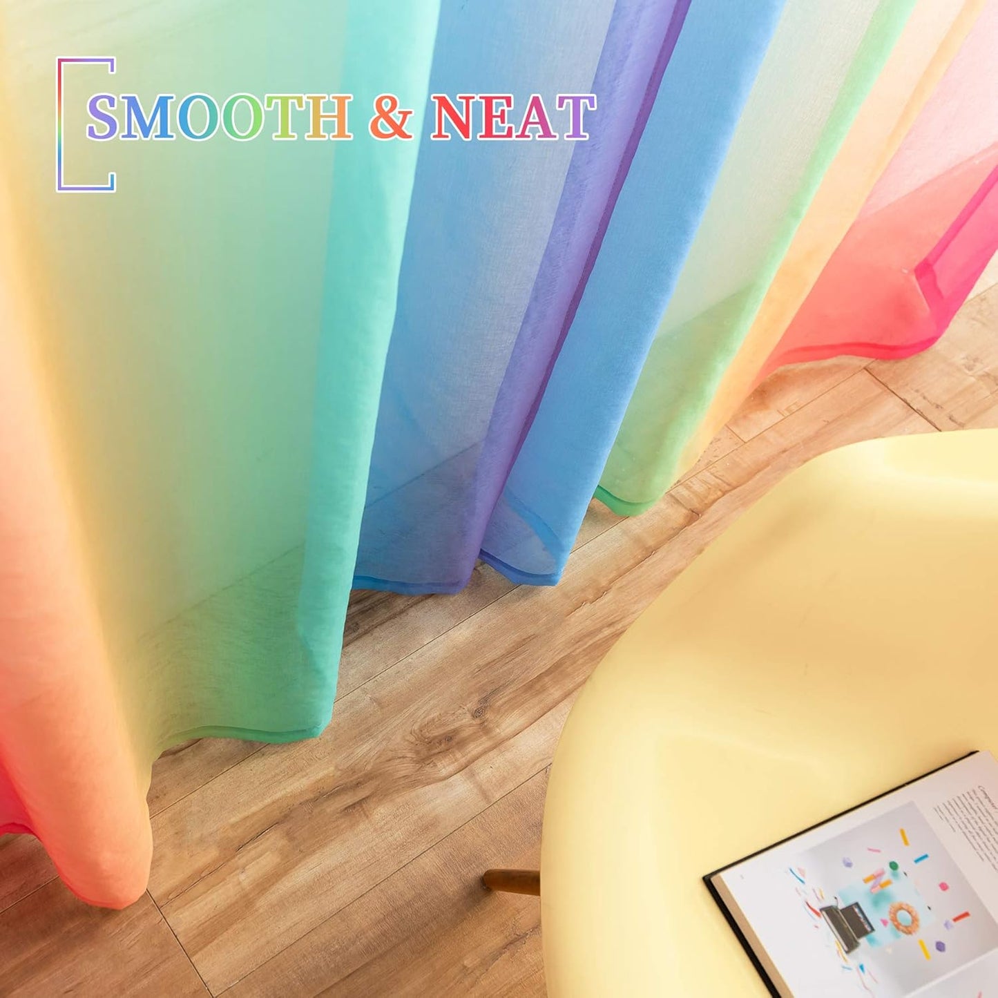 Rainbow Ombre Faux Linen Texture Semi Sheer Gauze Voile Drapes