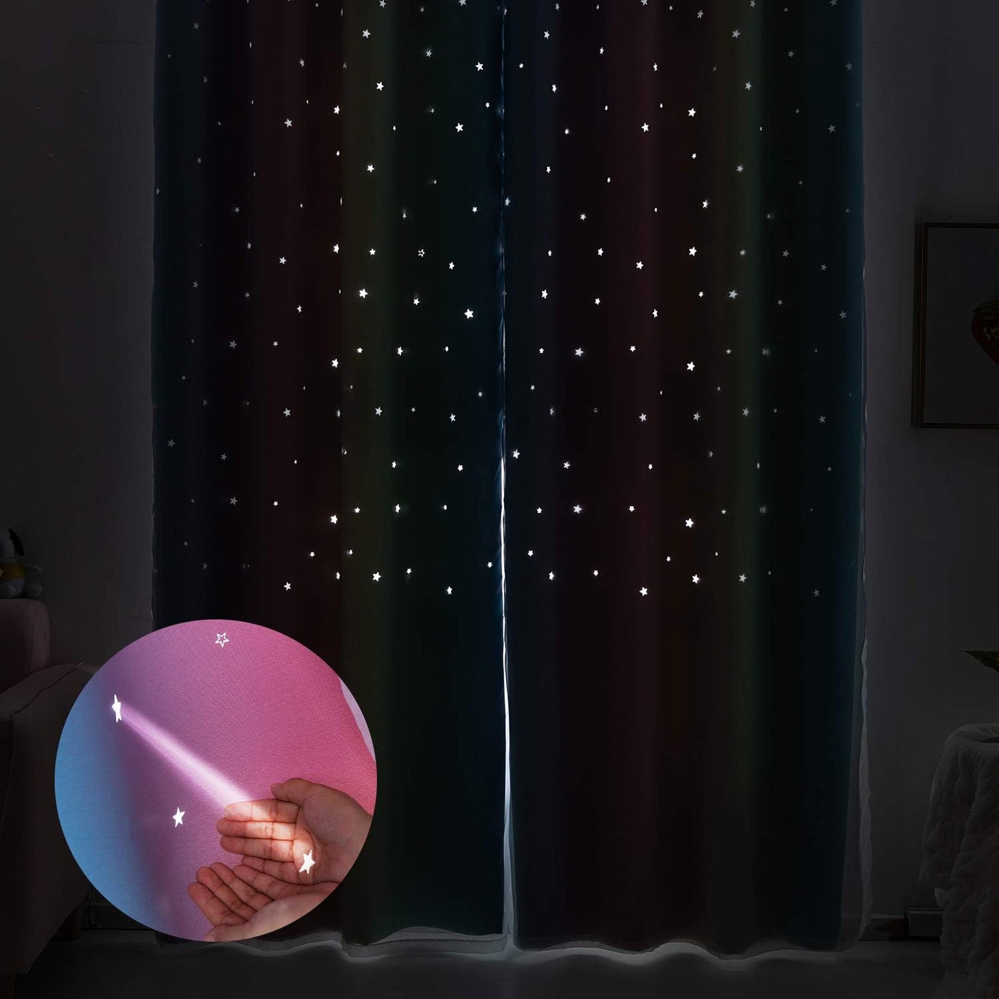 Rainbow Double Layer Blackout Curtains for Girls Bedroom