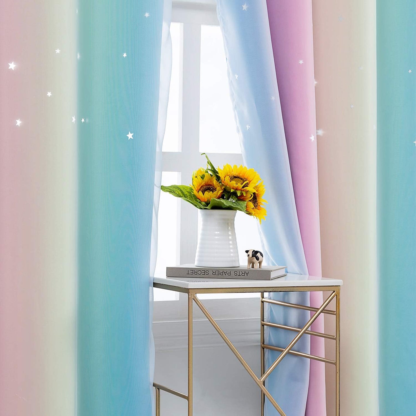 Rainbow Double Layer Blackout Curtains for Girls Bedroom