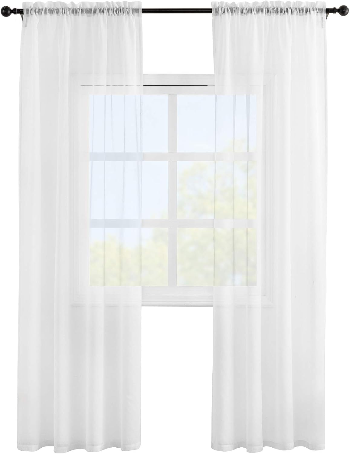 Pure White Sheer Curtain Faux Linen Textured Voile Panels